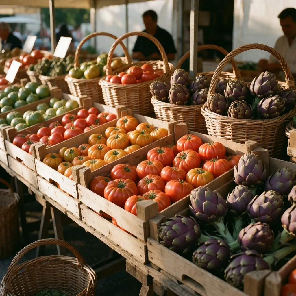 Étals d'un marché de producteurs locaux