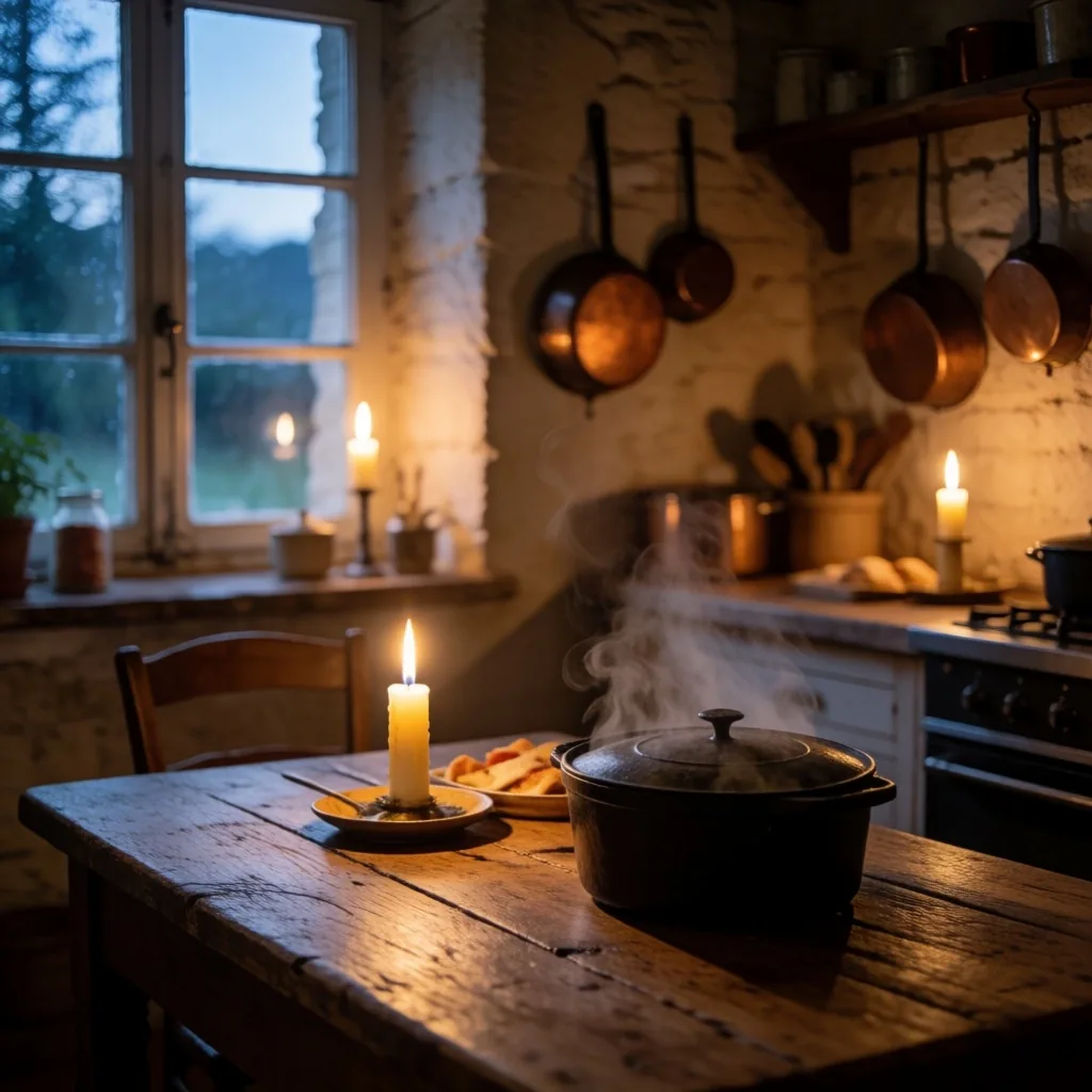 Cuisine traditionnelle française au crépuscule