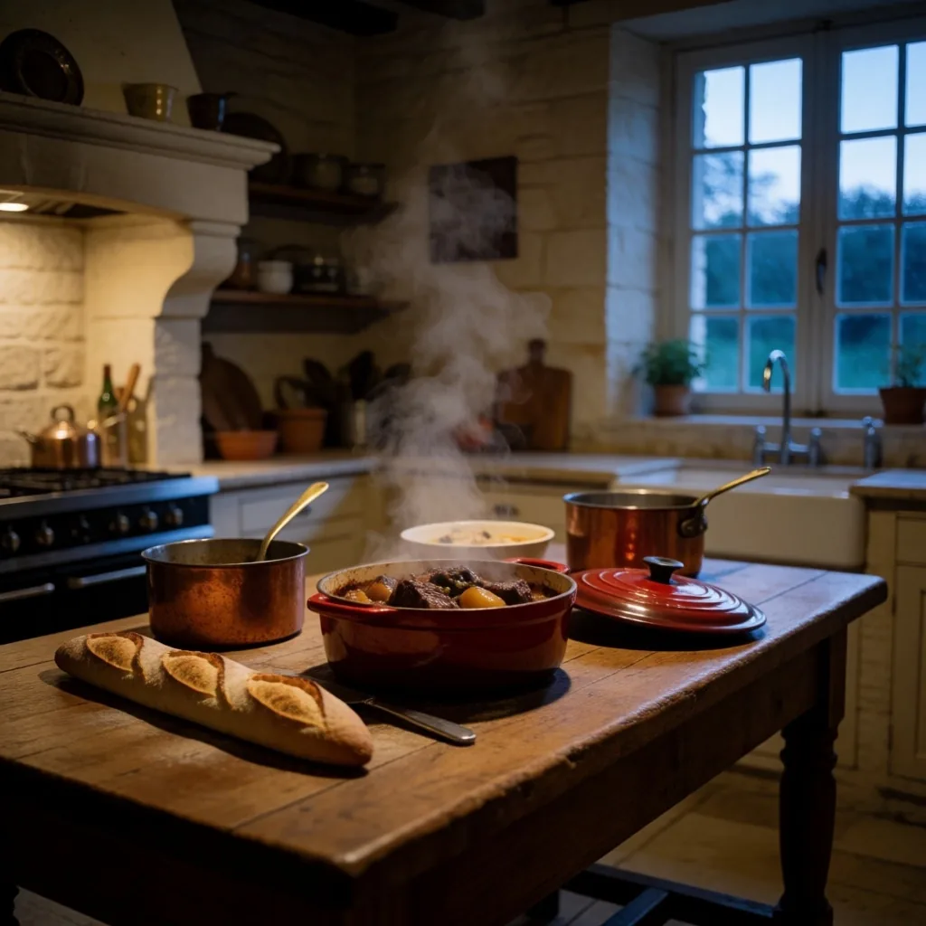 Cuisine traditionnelle française au crépuscule