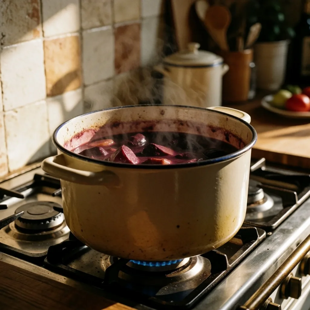 Plat mijoté dans une cocotte en fonte