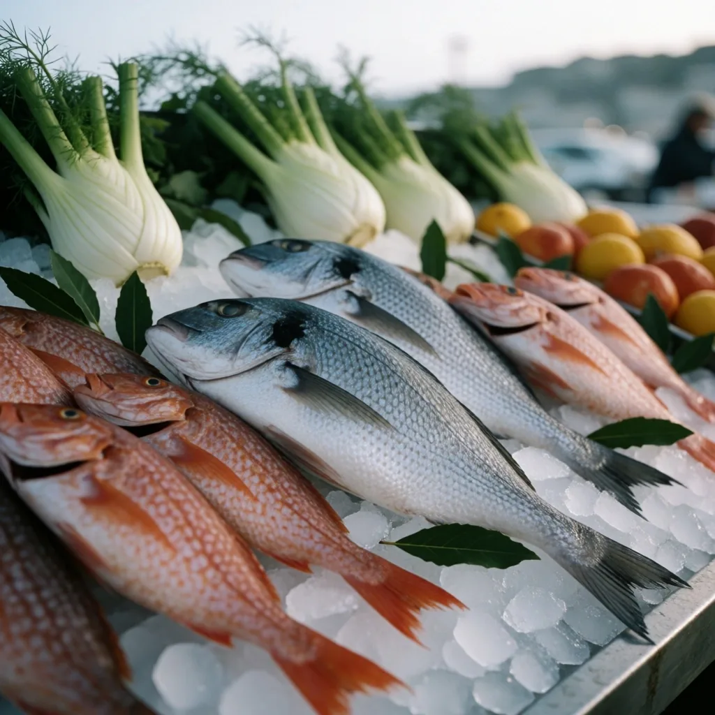 Poissons frais sur glace au marché côtier