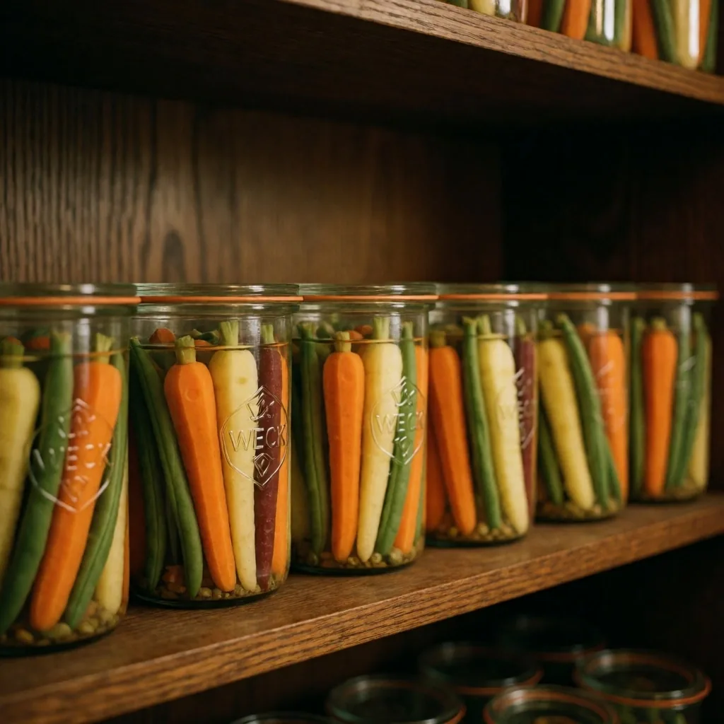 Bocaux de conserve sur une étagère rustique